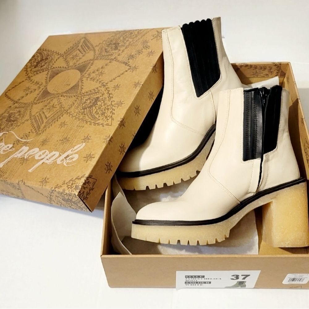 Free People James Chelsea Leather Zip Ankle Boots White Made in Spain, Size 37 - Picture 9 of 16